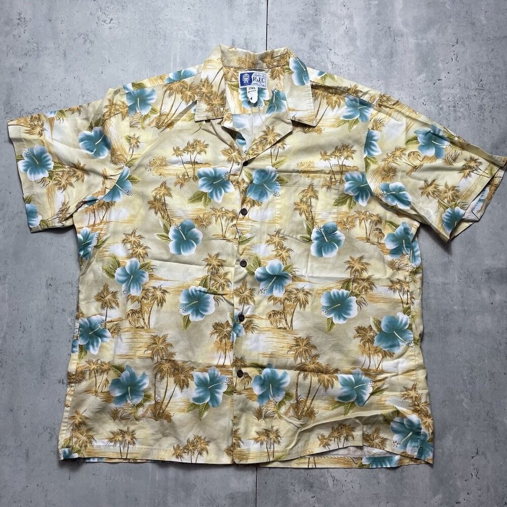 Vtg RJC Hawaiian Shirt Mens XXL Short Sleeve Island Floral Aloha Single‎ Stitch